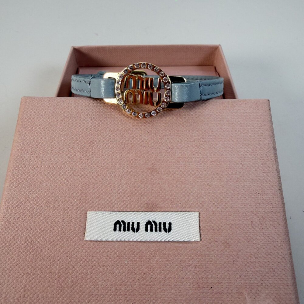 Miu Miu Madras Leather Crystal-Embellished Bracelet